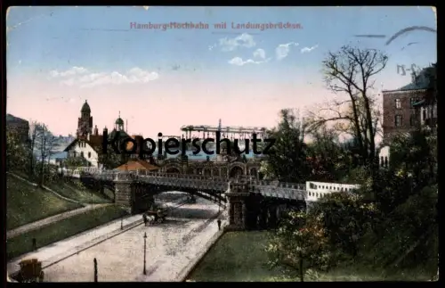 ALTE POSTKARTE HAMBURG HOCHBAHN MIT LANDUNGSBRÜCKEN FELDPOST RESERVE LAZARETT 1942 TARNSTEMPEL Ansichtskarte AK postcard