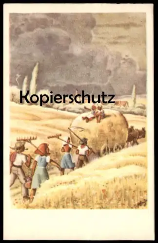 ALTE KÜNSTLER POSTKARTE HEUERNTE ERNTE Wagen Heu harvest haymaking hay Ansichtskarte postcard cpa AK