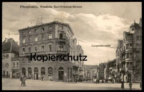 ALTE POSTKARTE PFORZHEIM WESTLICHE KARL-FRIEDRICH-STRASSE LEOPOLDSTRASSE ADLER APOTHEKE Ansichtskarte cpa AK postcard