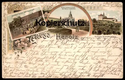 ALTE LITHO POSTKARTE GRUSS AUS HEROLZ HERBER'SCHE WIRTSCHAFT NEUES SCHLOSS BRANDENSTEIN SCHLÜCHTERN Ansichtskarte AK