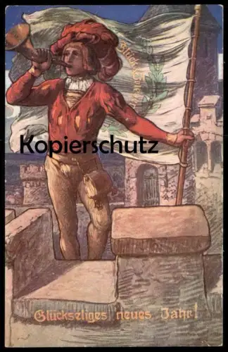ALTE POSTKARTE GLÜCKLICHES NEUES JAHR! TURMBLÄSER ETLINGERSCHER VERLAG WILHELM OTT WÜRZBURG NEUJAHR AK Ansichtskarte
