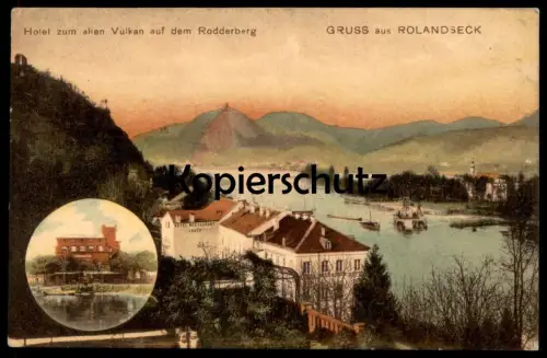 ALTE POSTKARTE HOTEL ZUM ALTEN VULKAN AUF DEM RODDERBERG GRUSS AUS ROLANDSECK RHEIN Remagen Ansichtskarte postcard AK