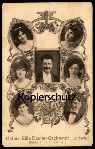 ALTE POSTKARTE ÖSTERREICHISCHES ELITE DAMEN ORCHESTER LUDWIG DIREKTOR FLORIAN LUDWIG Musik music Österreich AK cpa