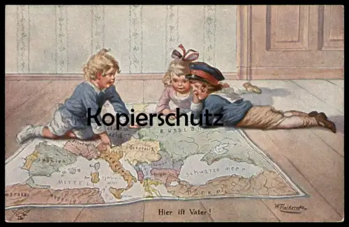 ALTE KÜNSTLER POSTKARTE PATRIOTIK WALLY FIALKOWSKA WELTKRIEG KINDER DEUTSCHES REICH ÖSTERREICH ITALIEN RUSSLAND SPANIEN