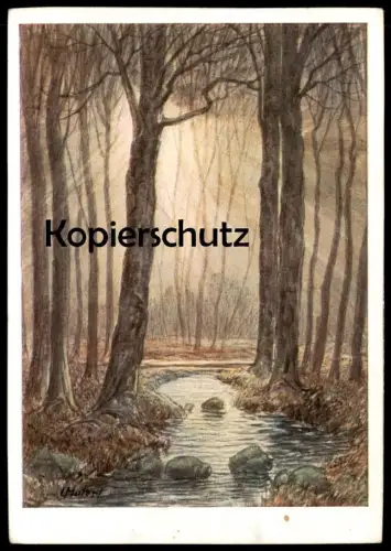 ALTE KÜNSTLER POSTKARTE LANDSCHAFT BACH BÄUME TECKLENBURGER LAND MÜNSTERLAND LUDWIG MUTERT MALER Ansichtskarte