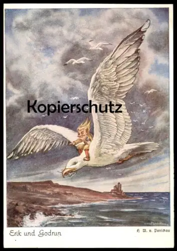 ALTE POSTKARTE ERIK UND GODRUN VOGEL GREIF SCHLÜSSEL SAGE BURG MÄRCHEN WICHTEL ZWERG FAIRY TALE HANS WOLFF VON PONICKAU