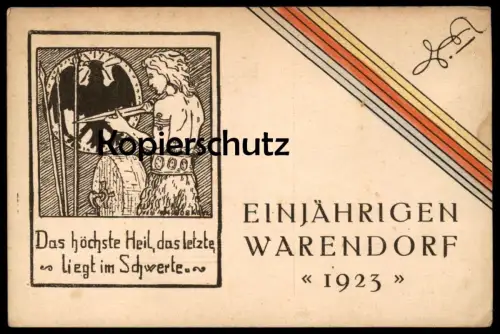 ALTE POSTKARTE WARENDORF EINJÄHRIGEN 1923 COULEURKARTE SCHWERT Abitur Studentica Studentika Ansichtskarte cpa postcard