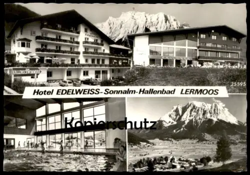 ÄLTERE POSTKARTE LERMOOS HOTEL EDELWEISS DAS MODERNSTE HALLENSCHWIMMBAD IM ALPENGEBIET Bad Pool Ansichtskarte postcard
