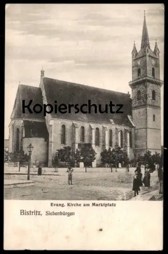 ALTE POSTKARTE BISTRIZ SIEBENBÜRGEN EVANG. KIRCHE AM MARKTPLATZ BISTRITA BESZTERCZE BISERICA Rumänien roumanie postcard