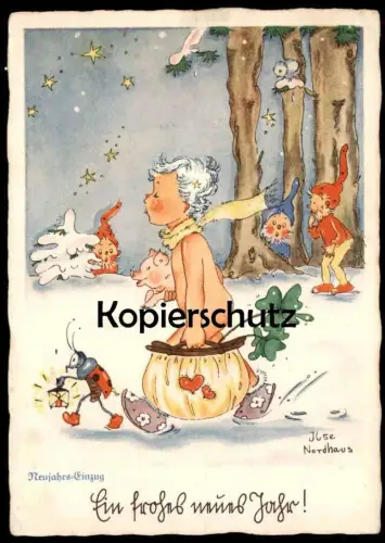 ALTE POSTKARTE KIND SCHWEIN ZWERG BABY NEUJAHR SIGN. ILSE NORDHAUS enfant child dwarf midget nain pig cochon postcard AK