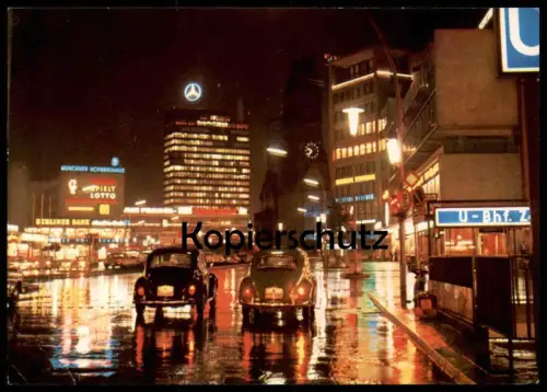 ÄLTERE POSTKARTE BERLIN CITY BEI NACHT VW KÄFER Volkswagen Berliner Bank Lotto U-Bahn Zoo AK Ansichtskarte postcard cpa