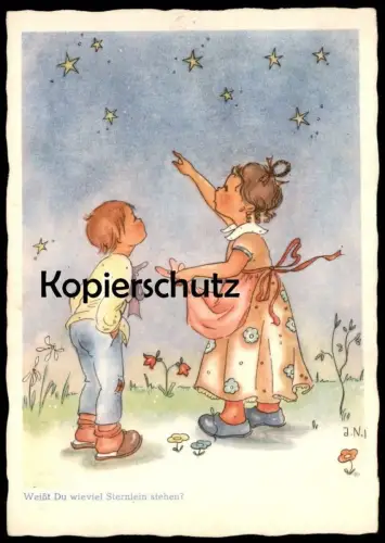 ALTE POSTKARTE WEISST DU WIEVIEL STERNLEIN STEHEN MÄDCHEN JUNGE KIND SIGN. ILSE NORDHAUS enfant child postcard cpa AK