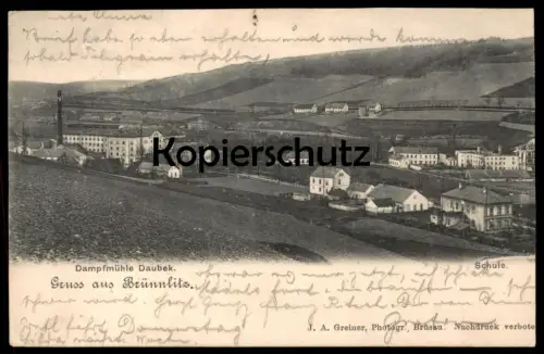 ALTE POSTKARTE GRUSS AUS BRÜNNLITZ DAMPFMÜHLE DAUBEK SCHULE BRNENEC Tschechische Republik Böhmen Ansichtskarte postcard