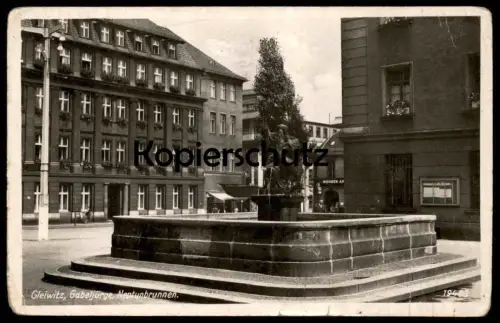 ALTE POSTKARTE GLEIWITZ GABELJÜRGE NEPTUNBRUNNEN NEPTUN MOHREN-APOTHEKE AUSHANG DOKUMENTE Gliwice Schlesien Polska AK