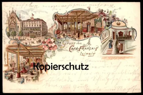 ALTE LITHO POSTKARTE LEIPZIG GRUSS VOM CAFÉ FRANCAIS 1898 Ansichtskarte AK cpa postcard