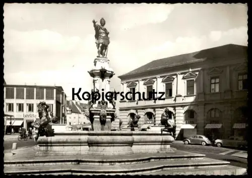 ÄLTERE POSTKARTE AUGSBURG AUGUSTUSBRUNNEN VW KÄFER VOLKSWAGEN Brunnen Weinhandel Bertele Rommel Ansichtskarte postcard