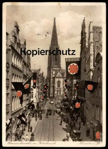 ALTE POSTKARTE MÜNSTER WESTFALEN PRINZIPALMARKT IM FESTSCHMUCK 1937 BEFLAGGUNG Flaggen Ansichtskarte AK postcard cpa