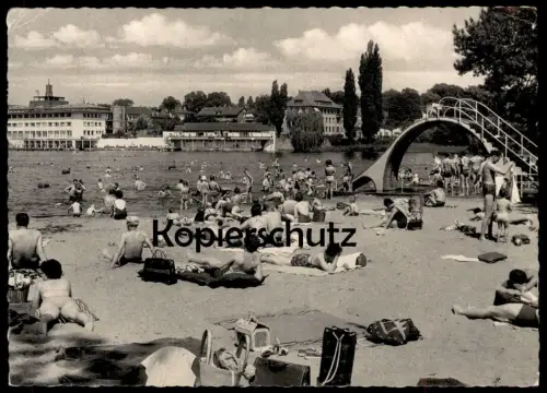 ÄLTERE POSTKARTE DARMSTADT AM GROSSEN WOOG FREIBAD BAD TOR ZU ODENWALD & BERGSTRASSE Picknick Ansichtskarte cpa postcard