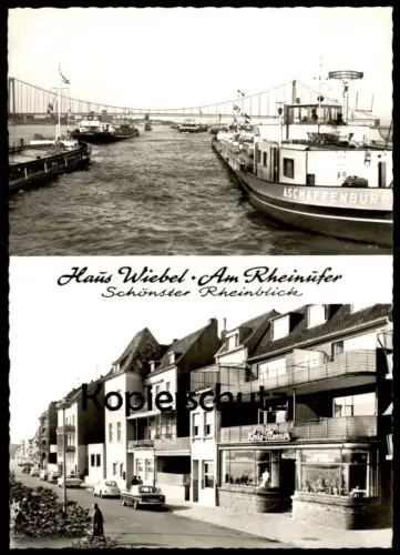 ÄLTERE POSTKARTE EMMERICH AM RHEIN HAUS WIEBEL RHEINUFER VW KÄFER FRACHTSCHIFF ASCHAFFENBURG SCHIFF cargo ship AK cpa