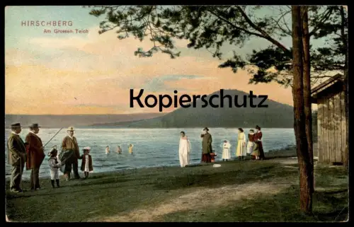 ALTE POSTKARTE HIRSCHBERG SCHLESIEN AM GROSSEN TEICH ANGLER FISCHER fishing Jelenia Gora Schlesien Polen polska poland