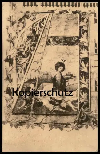 ALTE POSTKARTE MAINZ BISCHÖFLICHES DIÖZESANMUSEUM INITIALE A AUS EINEM CHORBUCH DER KARMELITERKIRCHE UM 1430 postcard AK