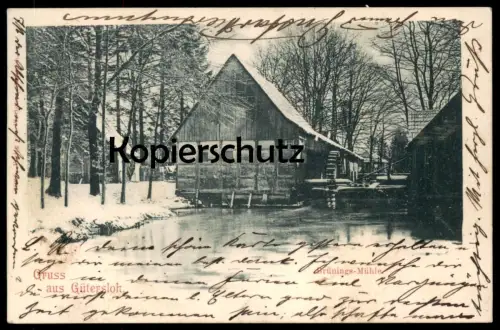 ALTE POSTKARTE GRUSS AUS GÜTERSLOH BRÜNINGS MÜHLE IM WINTER 1901 SCHNEE snow mill AK Ansichtskarte postcard cpa