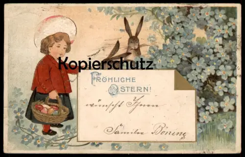 ALTE PRÄGE POSTKARTE FRÖHLICHE OSTERN OSTERHASE EIER MÄDCHEN eggs easter paques postcard Ansichtskarte cpa AK