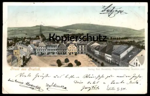 ALTE POSTKARTE GRUSS AUS GRULICH RINGPLATZ KRALIKY NORDBÖHMEN Böhmen 01.01.1901 ceska republika czech republic postcard