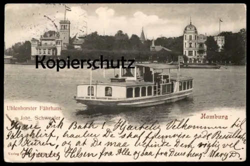 ALTE POSTKARTE HAMBURG UHLENHORSTER FÄHRHAUS INH. JOHS. SCHWEGLER SCHIFF BOOT AK Ansichtskarte postcard cpa