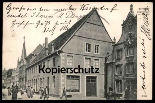 ALTE POSTKARTE WARENDORF MÜNSTERSTRASSE MIT KIRCHE FILIALE CARL TRESMANN INHABER DAHLMANN HEINRICH BRÖCKELMANN AK cpa