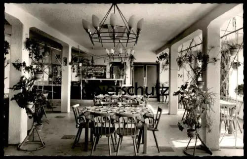 ÄLTERE POSTKARTE NIEDERTAUFKIRCHEN TERRASSEN CAFÉ UND PENSION SÖLL KREIS MÜHLDORF INN BAYERN Leuchter Lampe postcard cpa