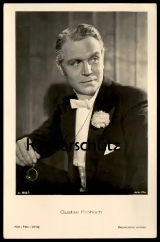 ALTE POSTKARTE GUSTAV FRÖHLICH FILM-SCHAUSPIELER ADLER FILM MONOKEL FLIEGE actor acteur Foto postcard cpa Ansichtskarte