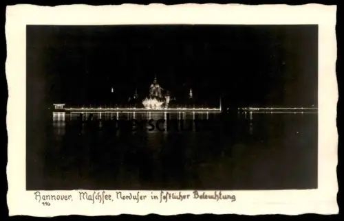 ALTE POSTKARTE HANNOVER MASCHSEE NORDUFER IN FESTLICHER BELEUCHTUNG See bei Nacht at night Ansichtskarte AK postcard cpa