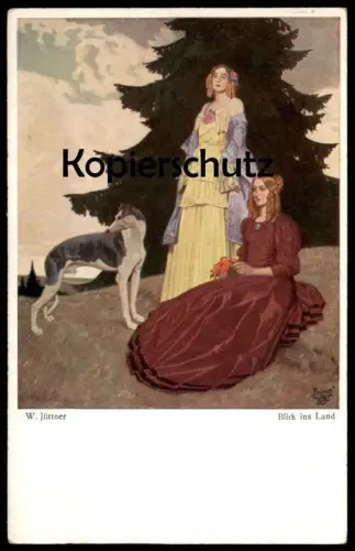 ALTE KÜNSTLER POSTKARTE BLICK INS LAND WINDHUND W. JÜTTNER MALER LANDSCHAFT greyhound Ansichtskarte AK postcard cpa