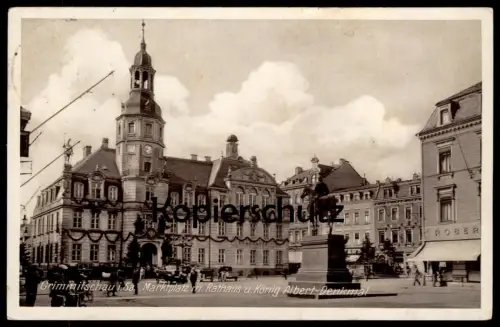 ALTE POSTKARTE CRIMMITSCHAU GIRLANDE FESTSCHMUCK MARKTPLATZ & RATHAUS & KÖNIG-ALBERT-DENKMAL Ansichtskarte cpa postcard