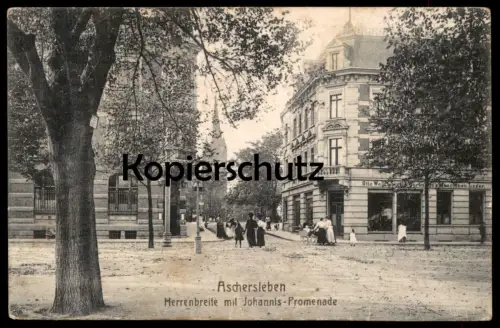 ALTE POSTKARTE ASCHERSLEBEN HERRENBREITE MIT JOHANNIS-PROMENADE GESCHÄFT OTTO WEIN...WERKZEUGE AK postcard cpa