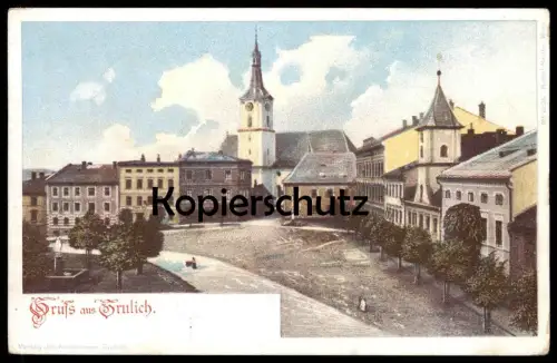 ALTE POSTKARTE GRUSS AUS GRULICH RINGPLATZ KRALIKY NORDBÖHMEN Böhmen ceska republika czech republic AK cpa postcard