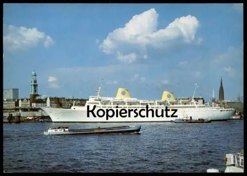 ÄLTERE POSTKARTE HAMBURG HAFEN MIT M.S. KUNGSHOLM & FRACHTSCHIFF HAFEN Schiff ship harbour bateau Ansichtskarte postcard