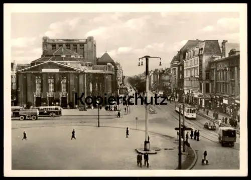 ALTE POSTKARTE KATTOWITZ STADTTHEATER & FRIEDRICHSTRASSE STRASSENBAHN BUS KATOWICE Schlesien Polska Polen postcard