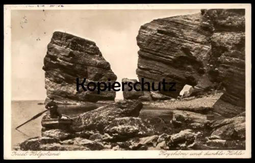 ALTE POSTKARTE NORDSEEBAD INSEL HELGOLAND HOYSHÖRN UND DUNKLE HÖHLE Fischerboot Boot Ansichtskarte AK cpa postcard