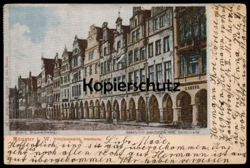 ALTE POSTKARTE MÜNSTER IN WESTFALEN SEIDENKARTE WEHRT PRINZIPALMARKT WESTSEITE Ansichtskarte cpa postcard AK
