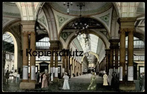 ALTE POSTKARTE STUTTGART BAHNHOF INNERES FRAUEN KLEIDER HÜTE SCHILD ULM WIEN MÜNCHEN station gare Ansichtskarte postcard