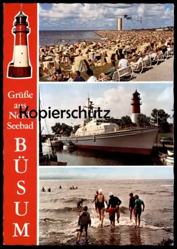 ÄLTERE POSTKARTE BÜSUM SCHIFF STRAND LEUCHTTURM WATTWANDERUNG ship boat bateau Ansichtskarte AK cpa postcard