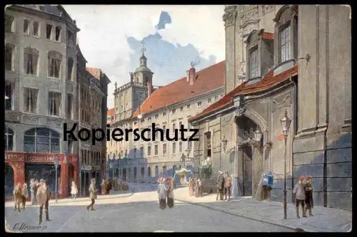 ALTE KÜNSTLER POSTKARTE BRESLAU UNIVERSITÄT BLICK VOM FECHTSAAL MALER P. DENNER Wroclaw Ansichtskarte AK cpa postcard