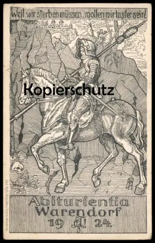 ALTE POSTKARTE WARENDORF ABITURIENTIA 1924 RITTER PFERD TOTENSCHÄDEL Abitur Abi Studentica Studentika skull crane AK cpa