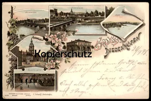 ALTE LITHO POSTKARTE GRUSS AUS DIEDENHOFEN THIONVILLE LUXEMBOURGERTHOR GOUVERNEMENT MARKTPLATZ Moselle cpa Ansichtskarte