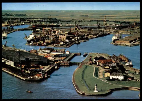 ÄLTERE POSTKARTE BREMERHAVEN HAFENPANORAMA MIT KAISERSCHLEUSE SCHLEUSE LUFTBILD HAFEN Fliegeraufnahme Ansichtskarte
