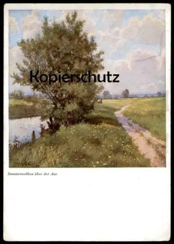 ÄLTERE KÜNSTLER POSTKARTE SOMMERWOLKEN ÜBER DER AUE NATUR FLUSS WANDERWEG W. HARTWIG LÜTZSCHENA postcard Ansichtskarte