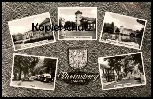 ÄLTERE POSTKARTE RHEINSBERG MARK BRANDENBURG SANATORIUM HELMUT LEHMANN STRASSE DER JUGEND MARKT BUS Ansichtskarte AK cpa