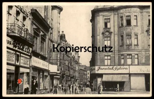 ALTE POSTKARTE MÄHRISCH OSTRAU MORAVSKA OSTRAVA FLAGGE BANNER GESCHÄFT WILK & CO. JANECEK SYKORA Ceska postard AK cpa